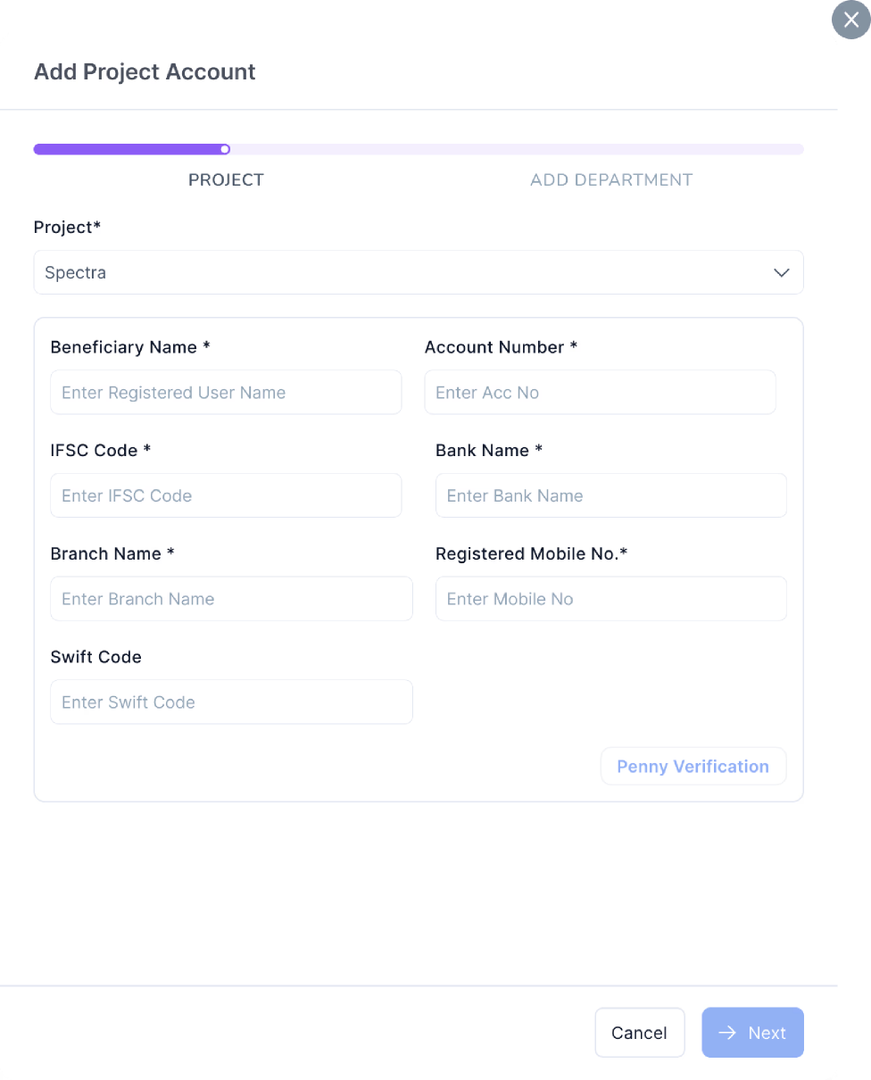 Add project account - empty form